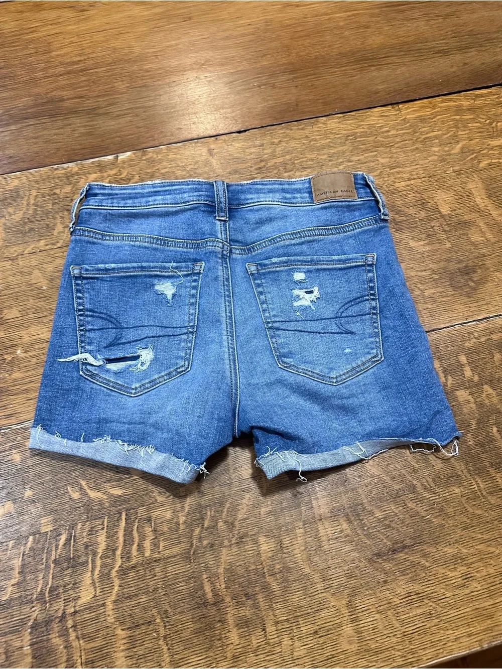 American Eagle Outfitters high‎ rise shortie sz 2 Distressed Blue Denim Shorts